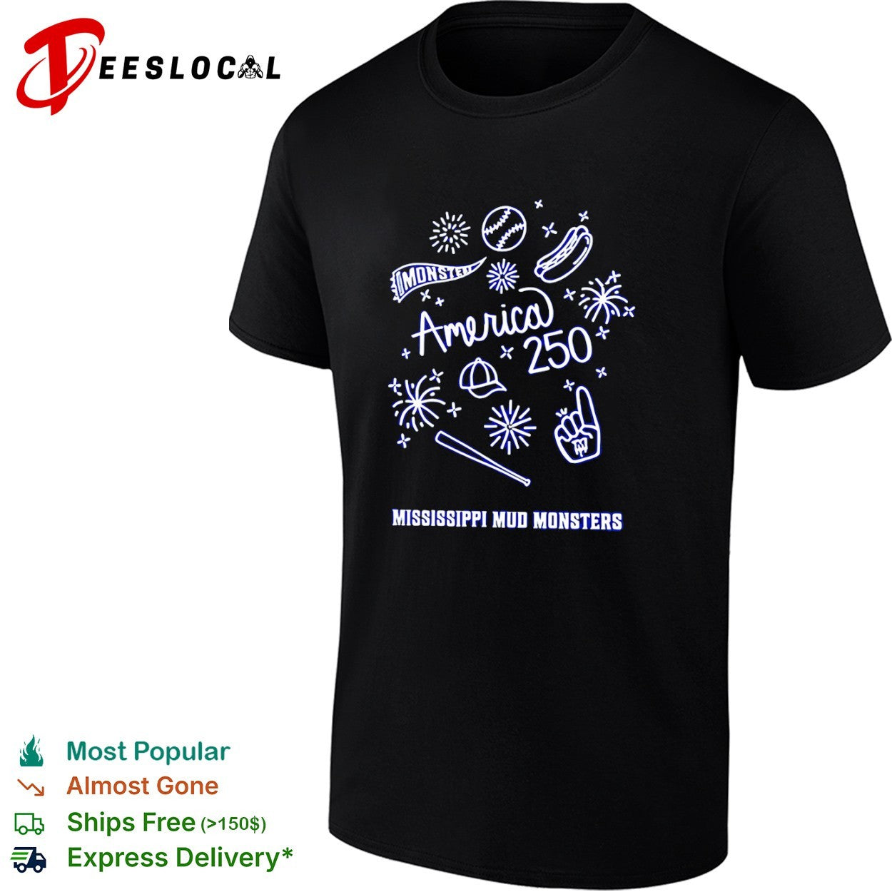 Mississippi Mud Monsters baseball icons America 250 shirt