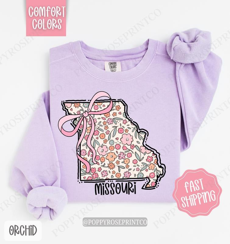 Missouri Floral Comfort Colors Missouri Cute Bow Missouri T-Shirts, Hoodie, Sweatshirt