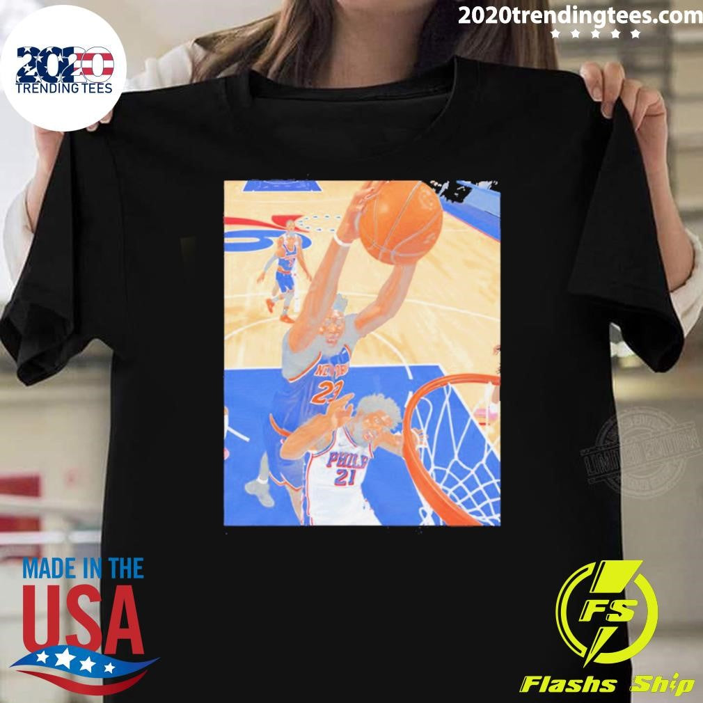 Mitchell Robinson dunk Joel Embiid New York Knicks Philadelphia 76ers Playoffs 2026 Shirt