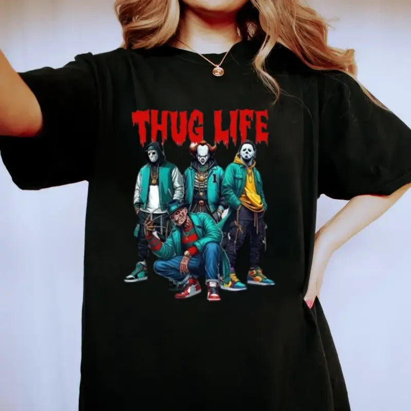 Modern Thug Life Horror Movie Shirt, Scary Halloween Tshirt, Horror Friend Tee, Retro Halloween Shirt, Halloween Party,...