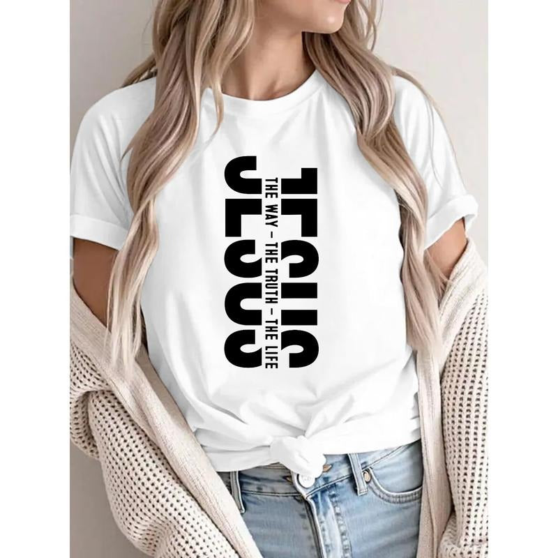 Modern Women's White T - Shirt with Bold "JESUS - THE WAY - THE TRUTH