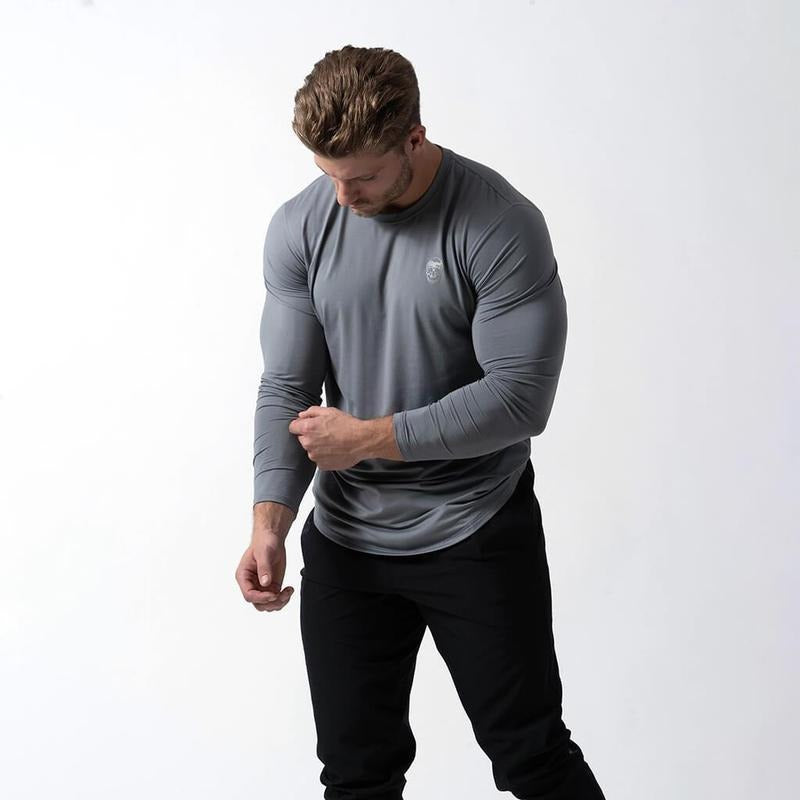 Moisture-Wicking Men's Performance Long Sleeve Plain Shirt - Steel for Outdoor Workouts Hoodie Sweatshirt | PrintMintTees.com