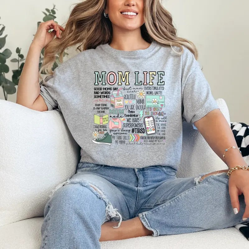 Mom Life Sweatshirt, Mom Shirt , Mom Vibes Tee, Mama T-shirt, Cute Mom Gift Sweatshirt, Full Color Print Casual Cotton Hoodie