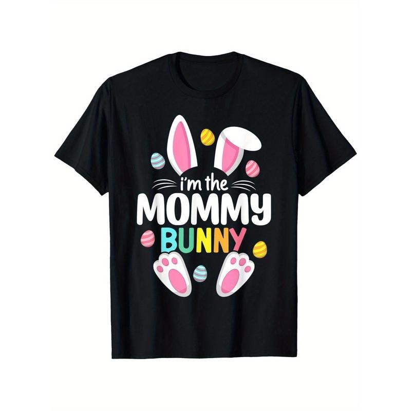 Mommy Bunny Easter Family Matching Outfit Rabbit Egg Hunt T-Shirt, 100% Cotton, Single Side Printed, Black Short Sleeve...