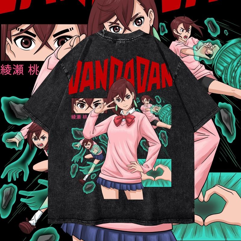 Momo Ayase Washed Oversized T-Shirt, Dandadan Anime Washed Heavy Cotton Special Graphic Tee Hoodie Sweatshirt