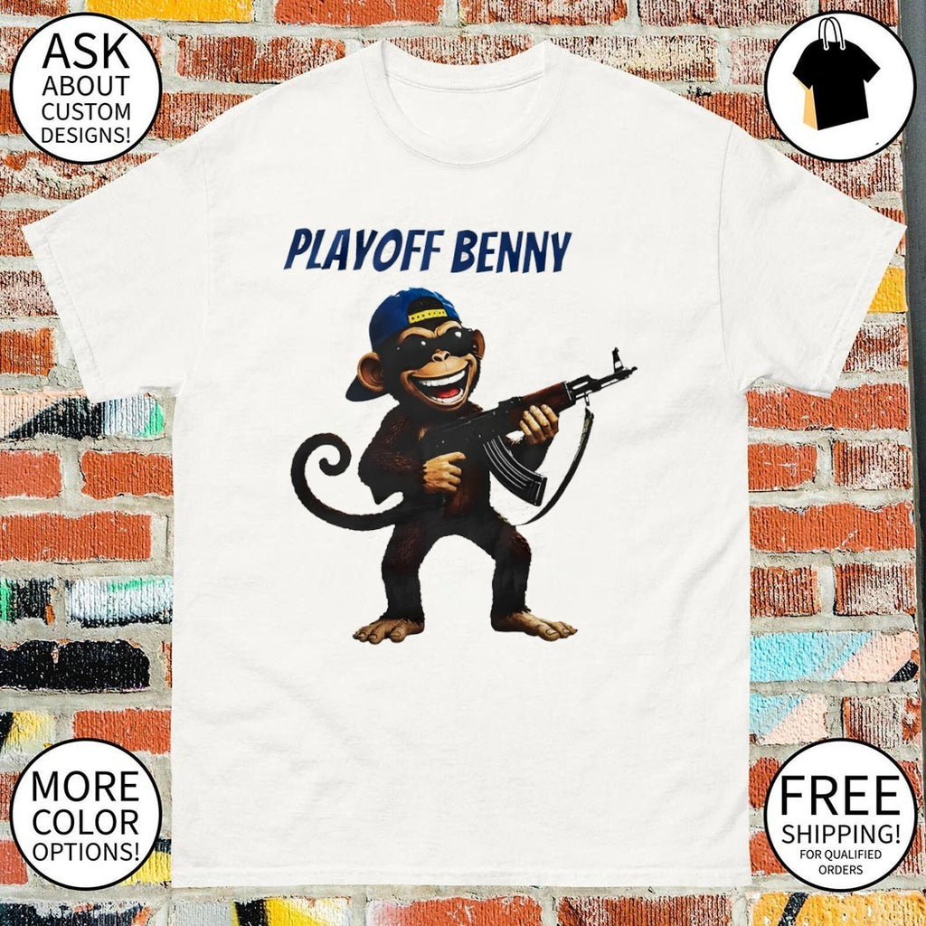 Monkey holding gun Playoffs Benny meme shirt