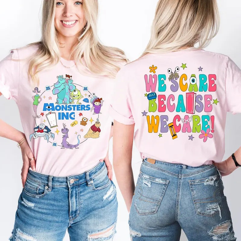 Monsters T Shirt, We Scare Because We Care Tee, Monsters Shirt, Monster Inc Shirt, Monsters Sulley Tee, Monsters Mike...