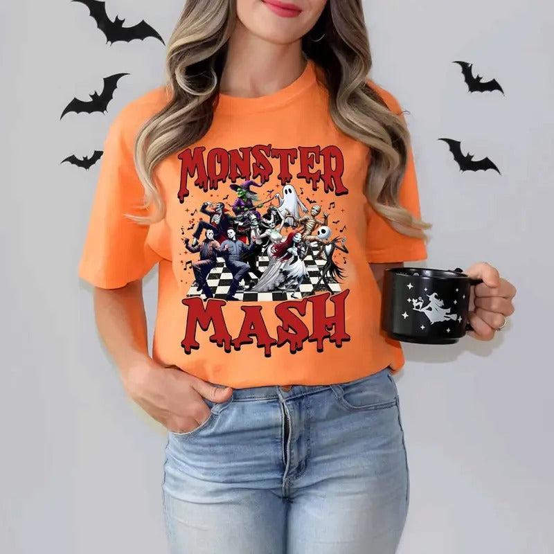 Monter Mash Shirt Halloween Characters Dancing, Jason Voorhees, Jack Skellington, Sally, Beetlejuice, Michael Myers Shirt...