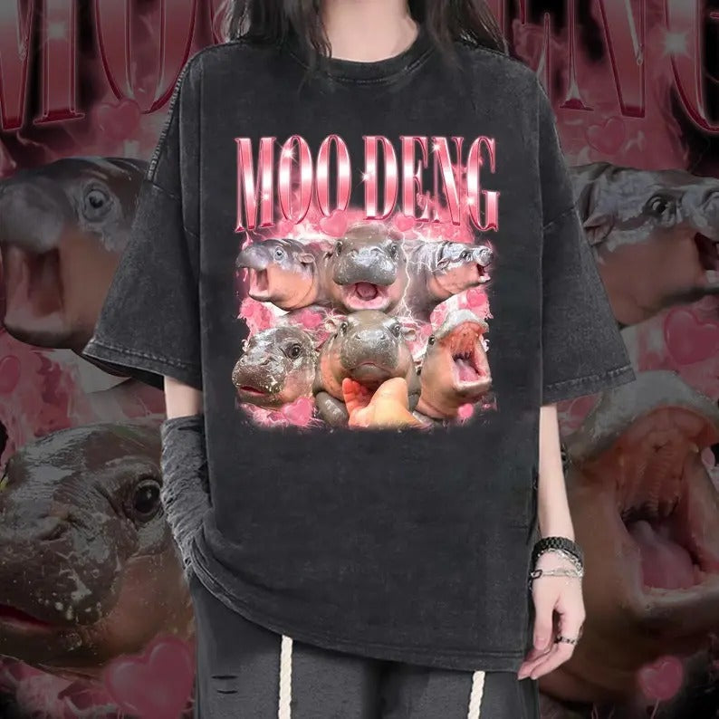 Moo Deng Bootleg Rap Shirt, Funny Bootleg Tee, Baggy Tshirt, Vintage 90s Graphic Tee, Funny Gift Idea, Cute Moo Deng...