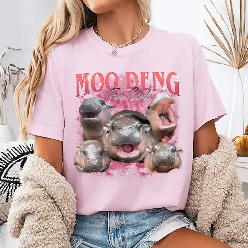 Moo Deng Fan Club Bootleg Shirt, Baby Hippo Funny Sweatshirt, Cute Baby Hippo Long Sleeve, Famous Animals Hoodie, Gift...
