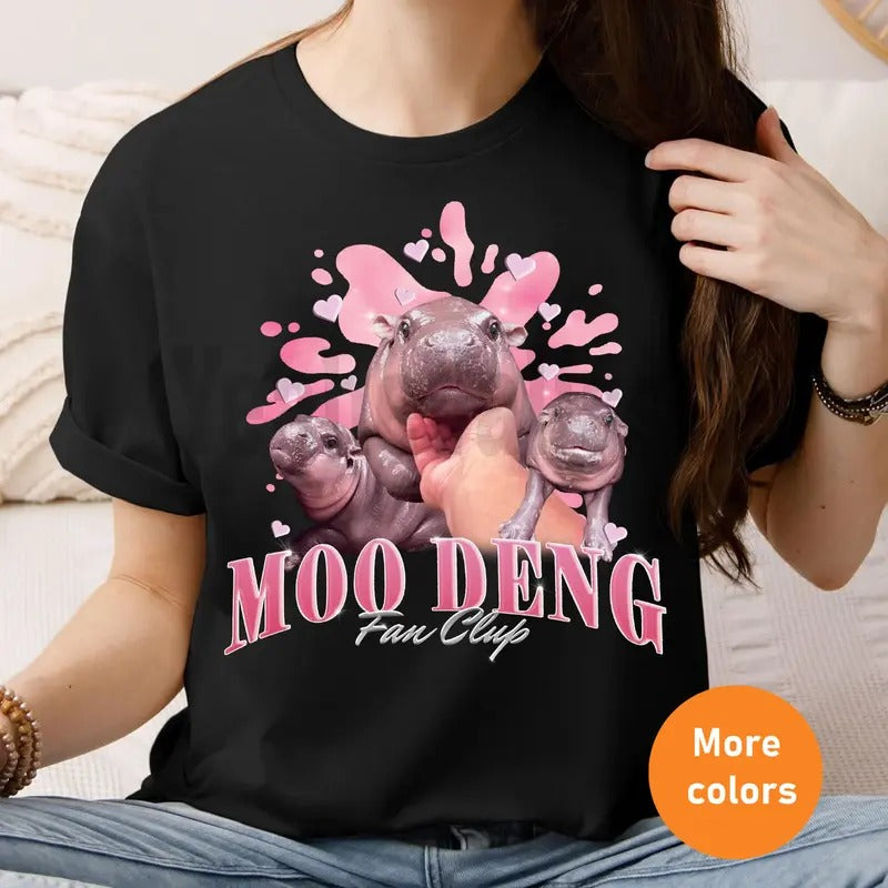 Moo Deng Fan Club Shirt, I Love Moo Deng Tee, Funny Baby Hippo Bootleg Rap Apparel, Perfect Gift for Hippo Lovers, Gift...