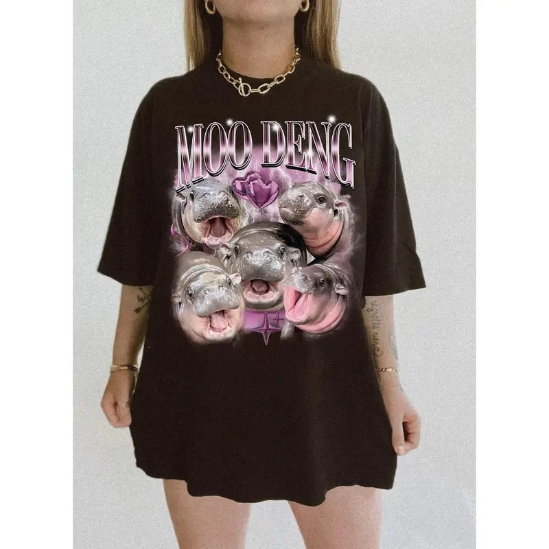 Moo Deng Shirt, I Love Moo Deng Shirt, Moo Deng Bootleg Rap Tee, Hippo Lover T-Shirt, Cute Baby Hippo Shirt, Moo Deng I...