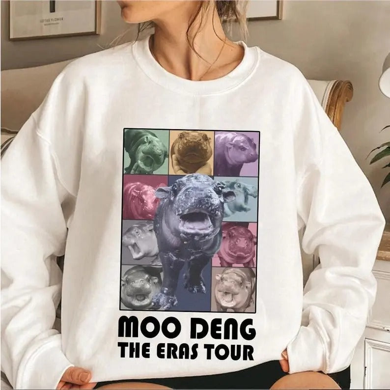 Moo Deng The Eras Tour Sweaters, Moo Deng Bouncy Pig T-Shirt, Cute Thai Baby Hippo Shirt, Adorable Animal Tee Womenswear...
