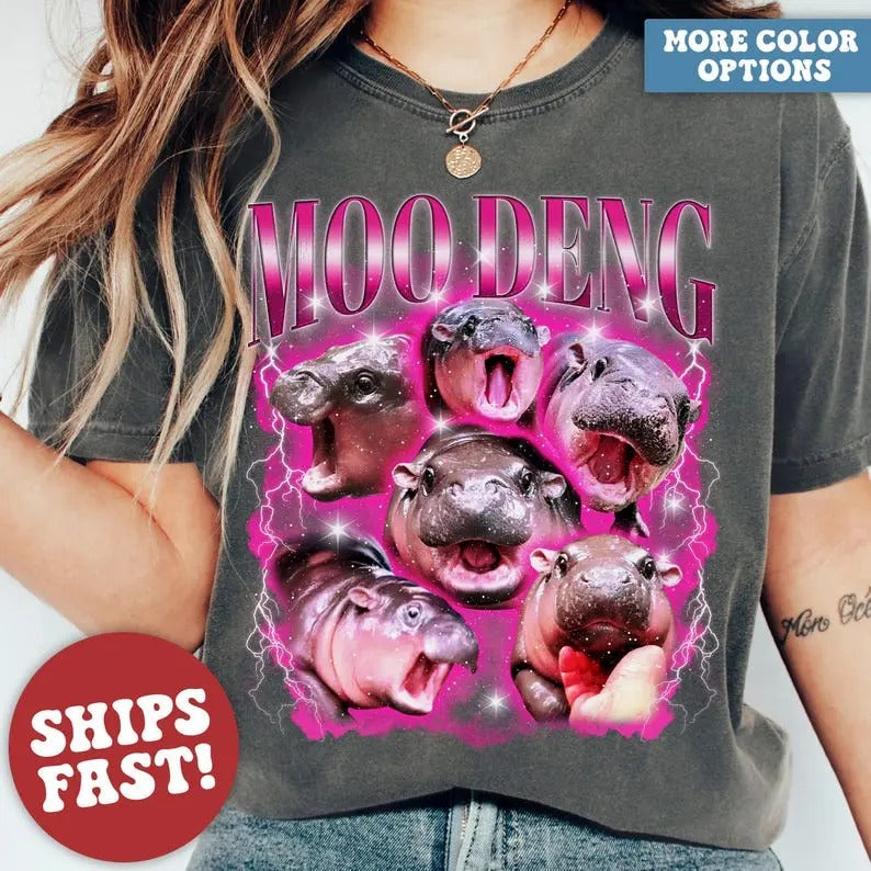 Moo Deng Tshirt, Moo Deng Hippo, Moo Deng Memes Tee Top Womenswear Hoodie Sweatshirt | PrintMintTees.com