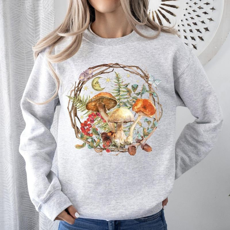 Moon, Moth And Mushrooms, Nature, Forest, Cottage Sweatshirt Shirt Hoodie | PrintMintTees.com