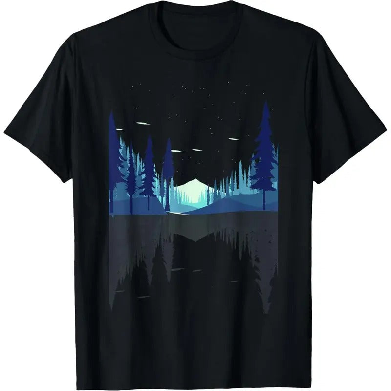 Moonlight Mountains Nature Trees Wildlife Forest Hiking T-Shirt Made in USA Hoodie Sweatshirt | PrintMintTees.com