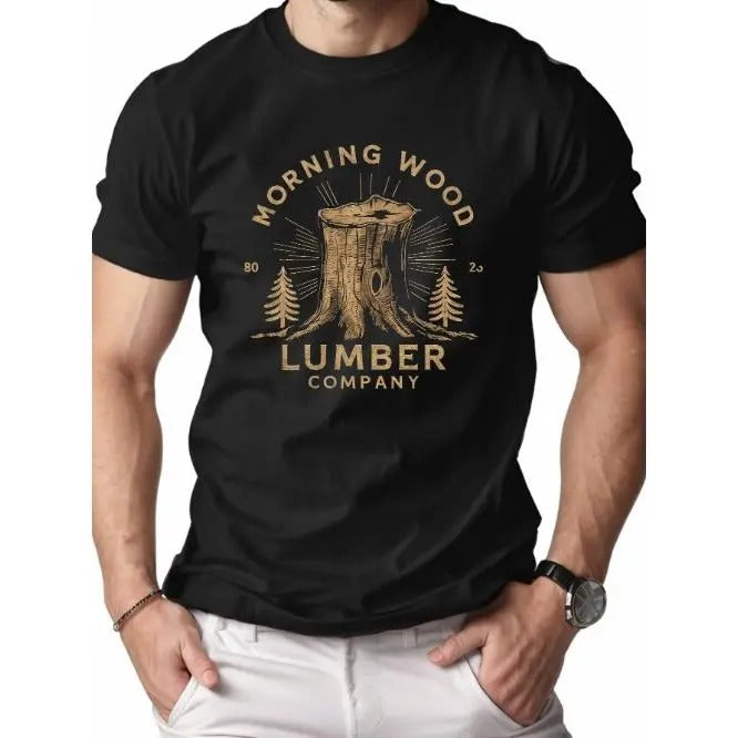 Morning Wood Tree Stump Graphic Tee - Soft Pure Cotton, Comfort Fit, Relaxed Style, Casual Wear, Unique Design, Short...