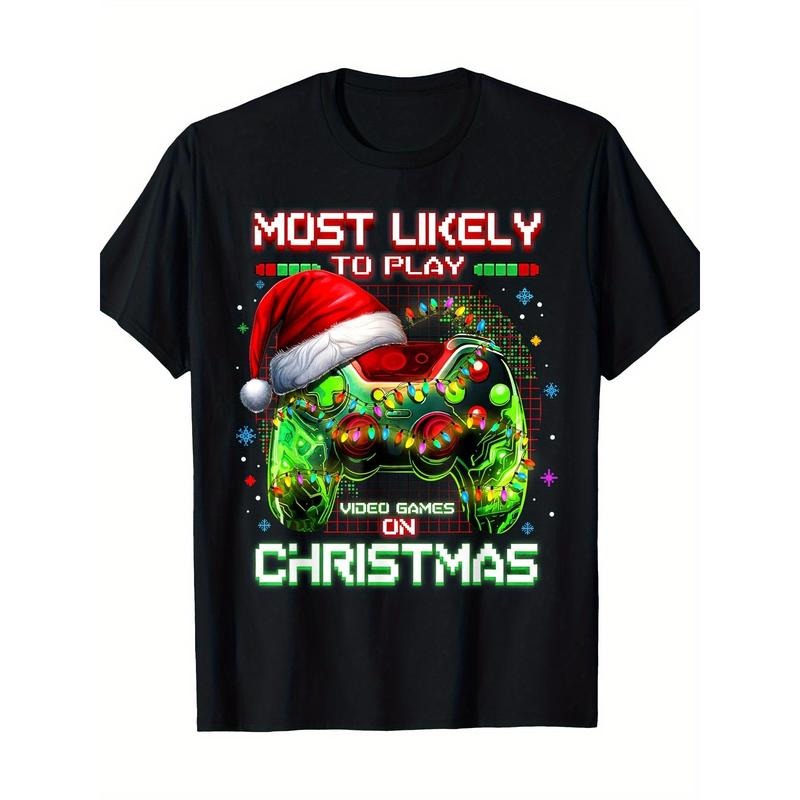 Most Likely To Play Video Games On Christmas Santa Mens T-Shirt-100% Cotton-220ghirt made in usa Hoodie Sweatshirt