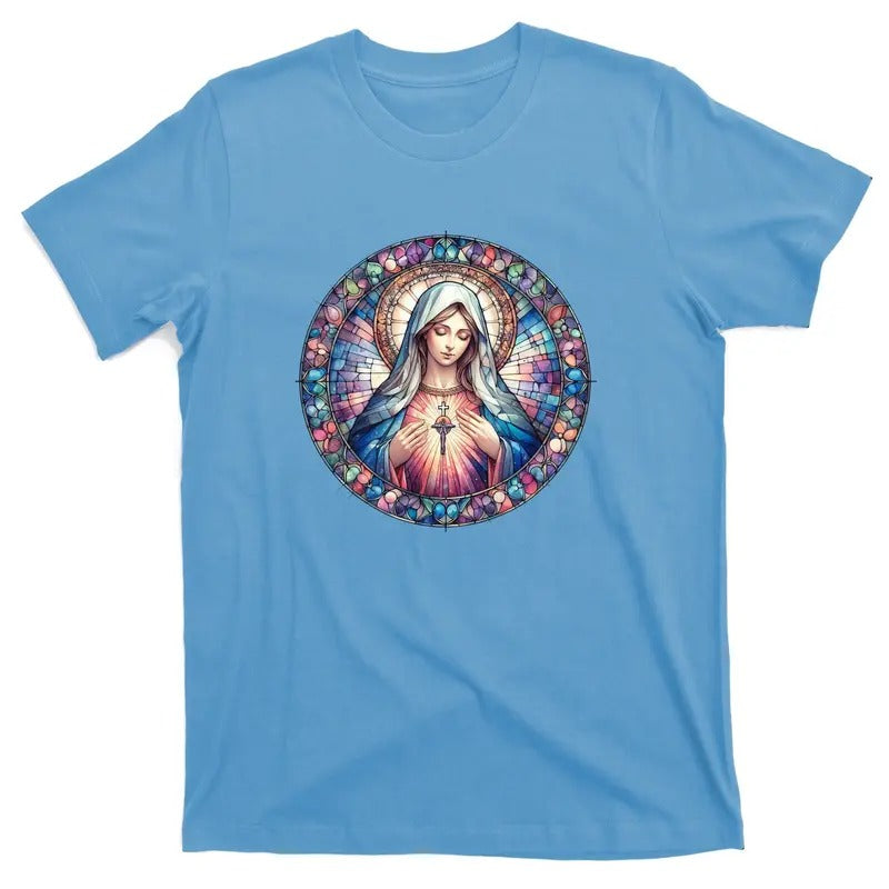 Mother Mary Stained Glass Collection: Heart God Jesus Christ Cross Catholic T-Shirt Hoodie Sweatshirt | PrintMintTees.com