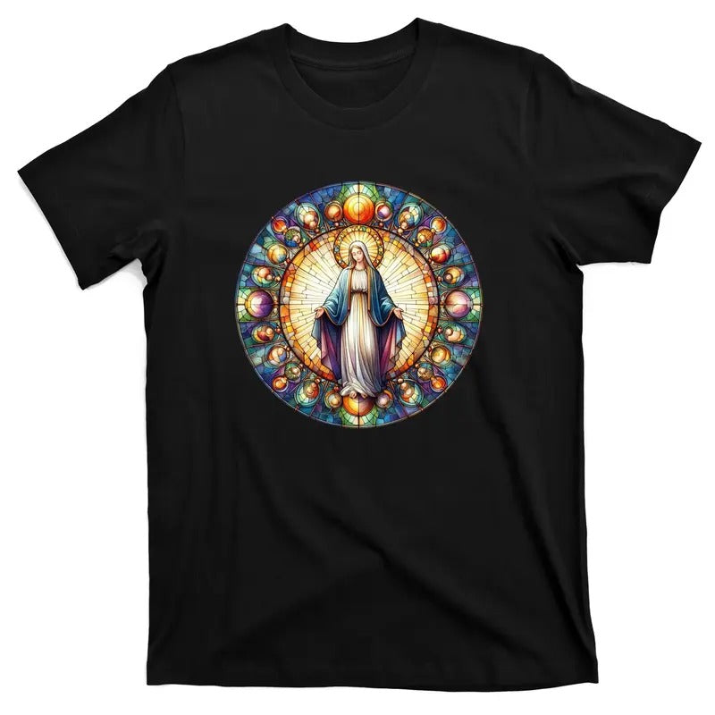 Mother Mary Stained Glass Collection: Mother Of God Jesus Christ Catholic T-Shirt Hoodie Sweatshirt | PrintMintTees.com