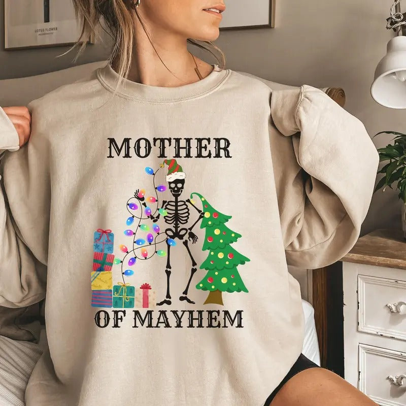Mother Of Mayhem Shirt Maternity Skeleton Sweater Skeleton Maternity Sweatshirt Pregnancy Announcement 2024maternity...
