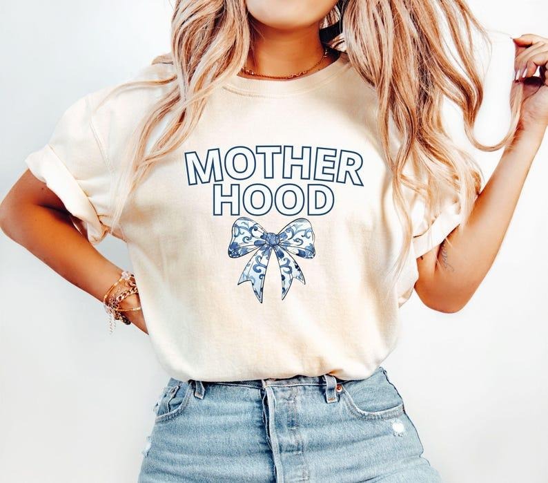 Motherhood Comfort Colors T-Shirt Cool Mom Club , Mother Hood Shirt, Coquette Blue Floral Mama Tshirt Hoodie Sweatshirt