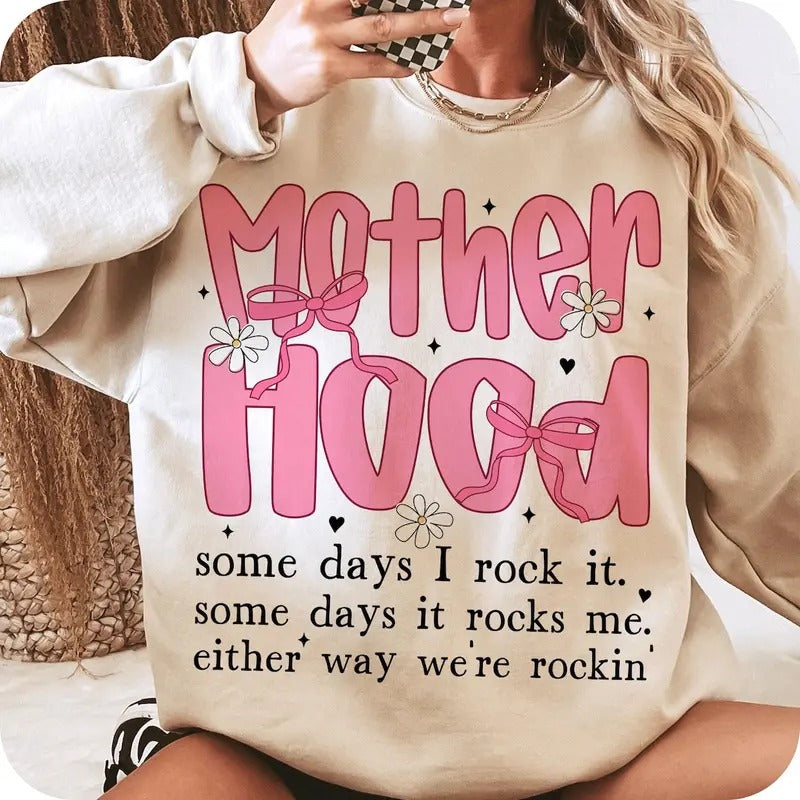 Motherhood Coquette Bow Checker Shirt, Retro Mother hood Shirt, Funny Mom Sarcastic Mama Shirt, Mothers Day Shirt Cotton...