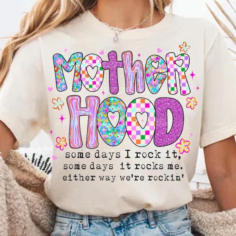 Motherhood Coquette Bow Checker Tshirt, Neon Mother hood Shirt, Funny Mom Tee, Sarcastic Mama Retro Shirt, Mom shirt,...