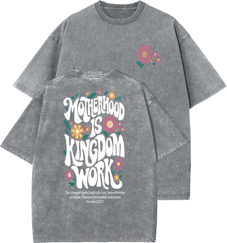 Motherhood Is Kingdom Work Unisex Washed T-Shirt, Christian t shirts, Vintage 90s Graphic Tee, Gift Top Womenswear Cotton...