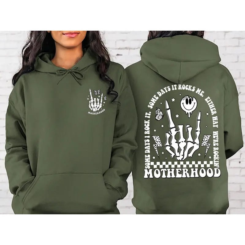 Motherhood Some Day I Rock It Sweatshirt & Hoodie Double Printed Motherhood Rock Skeleton Sweatshirt Motherhood Crewneck...