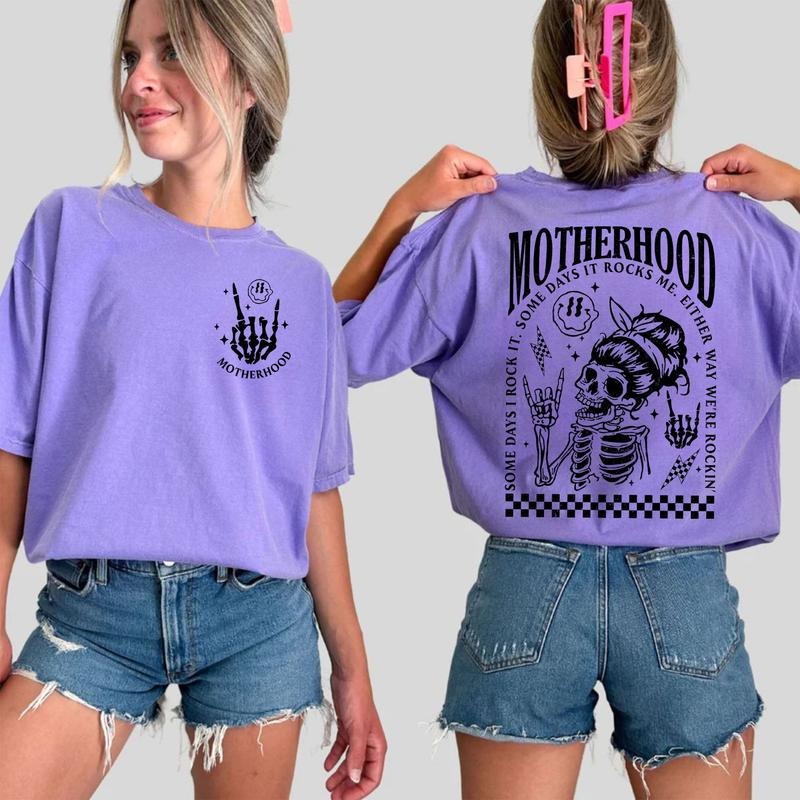 Motherhood Some Days I Rock It Shirt, Motherhood Rock Skeleton Double Printed T-shirt, Mama Shirt, Mom Life Shirt, ,...
