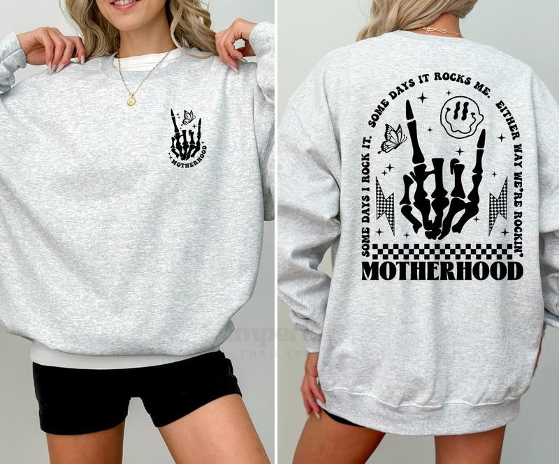 Motherhood Sweatshirt, Must-Have Motivational Crewneck, Front and Back Statement Graphic, Cozy Unisex Streetwear, Soft...