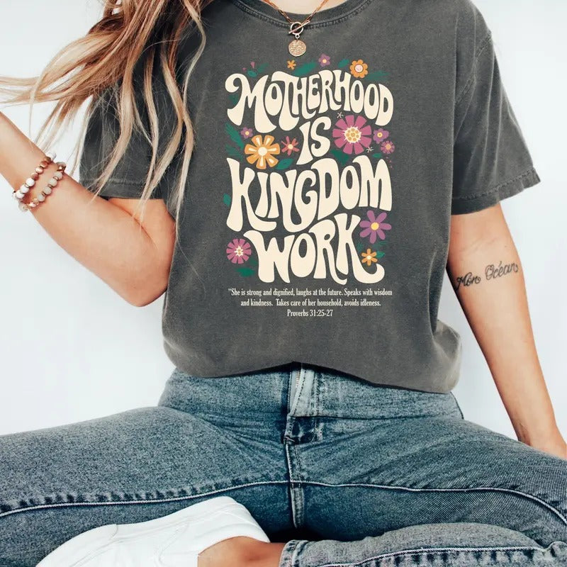 Motherhood is Kingdom Work Shirt, Christian Mom Shirt, Retro Christian Mom T Shirt, Christian Mothers Day Shirt, Bible...