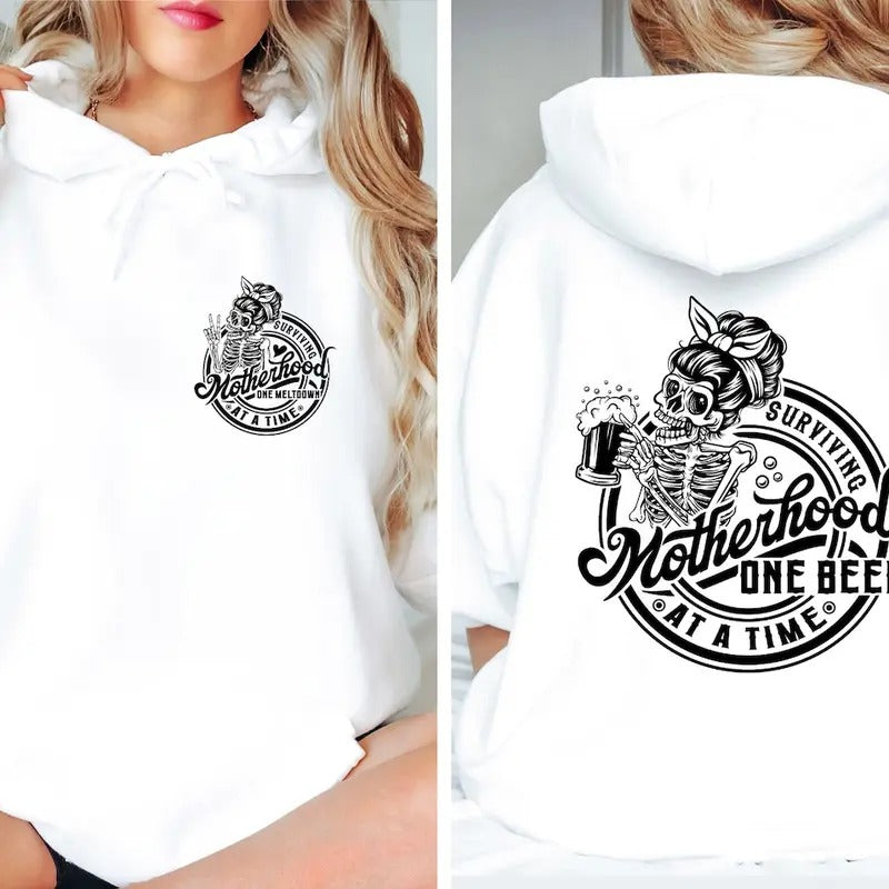 Motherhood surviving one beer at a time shirt Hoodie Sweatshirt | PrintMintTees.com