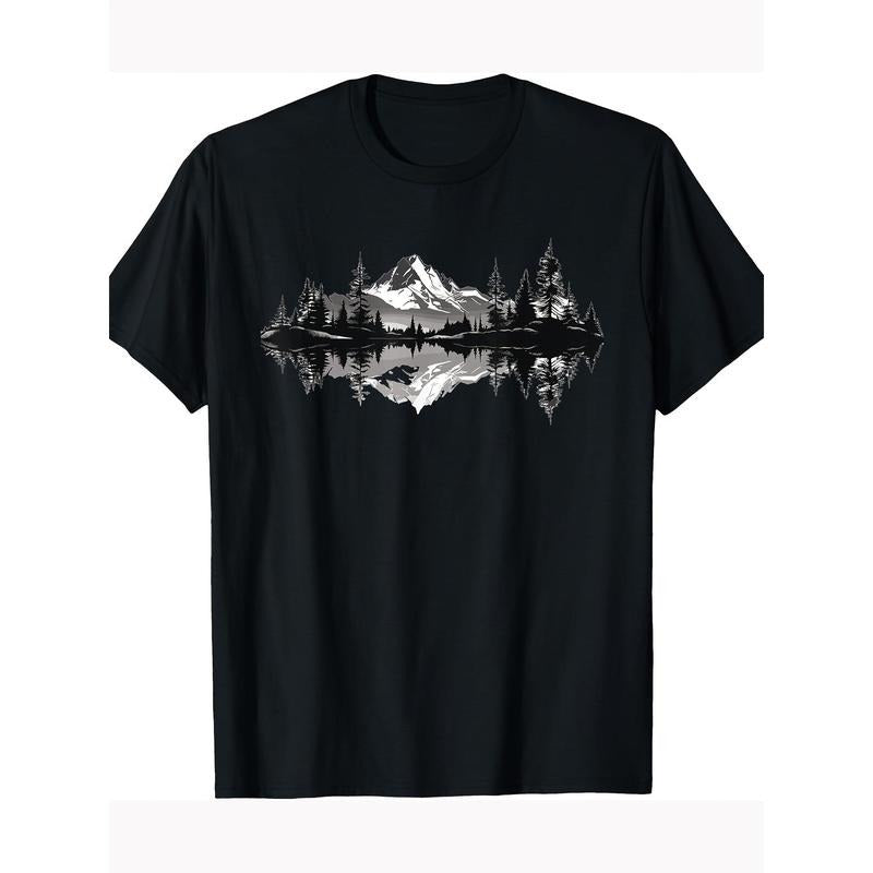 Mountain Landscape Reflective Forest Trees Outdoor Wildlife T-shirt 100% cotton T-shirt Made in USA Hoodie Sweatshirt