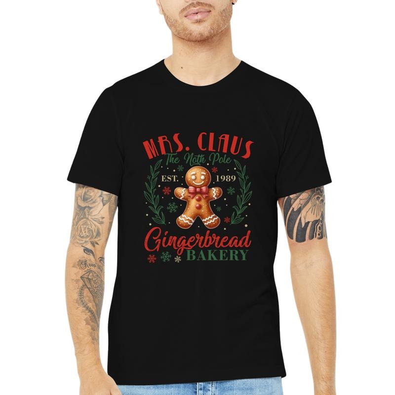 Mrs. Claus' Gingerbread Bakery, Casual Short-sleeved Round Neck T-shirt, Men's Clothing Tops For Daily Activities made in...