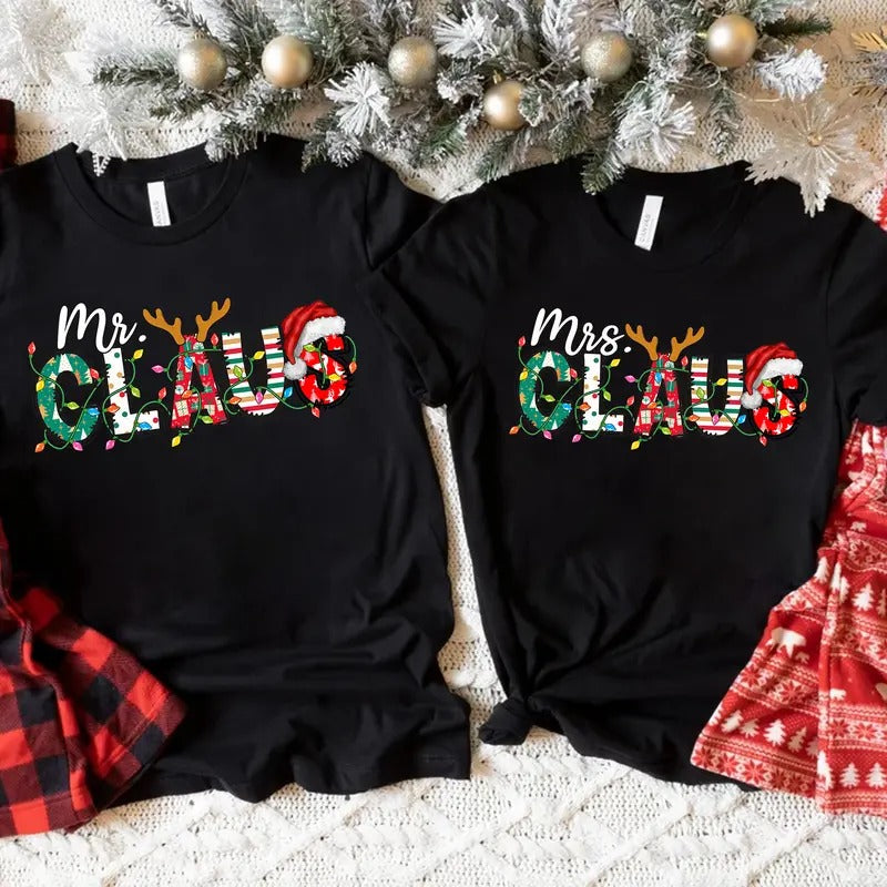 Mrs. Claus & Mr. Claus Couples Santa Merry Shirt Matching Couple Shirt T-Shirts, Hoodie, Sweatshirt