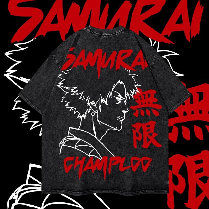Mugen Dyenomite Mineral Wash Shirt, Samurai Shirt, Vintage Anime T-Shirt, Oversized Streetwear Tee, Classic Cotton Hoodie...