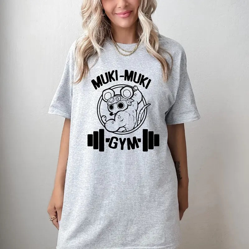 Muki Muki Gym Shirt, Mouse Workout T-Shirt, Funny Mouse Shirt, Fitness Barbell Anime Shirt Hoodie Sweatshirt