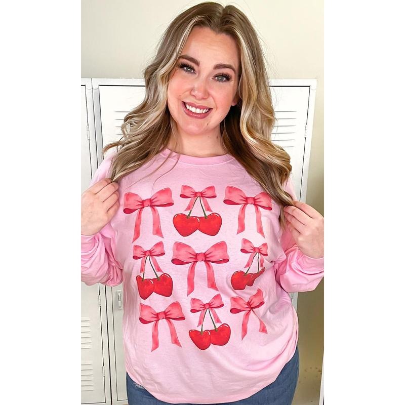 Multi Cherry Bow Long Sleeve Graphic T-Shirt Hoodie Sweatshirt | PrintMintTees.com
