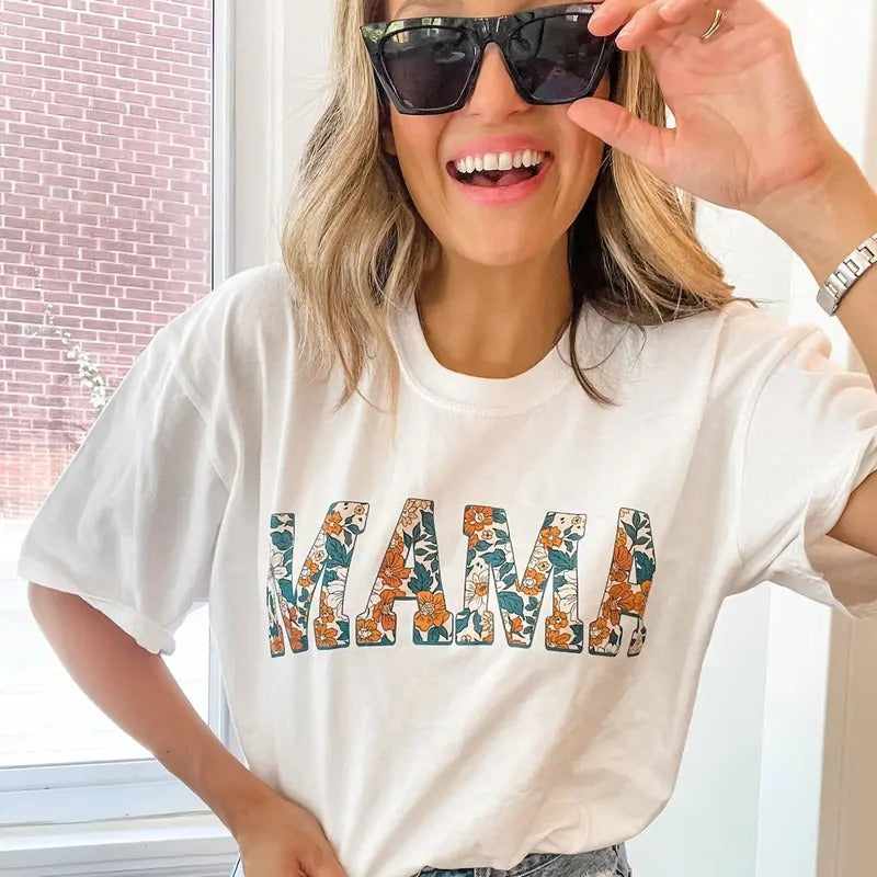 Multi-Floral Print MAMA Shirt Hoodie Sweatshirt | PrintMintTees.com