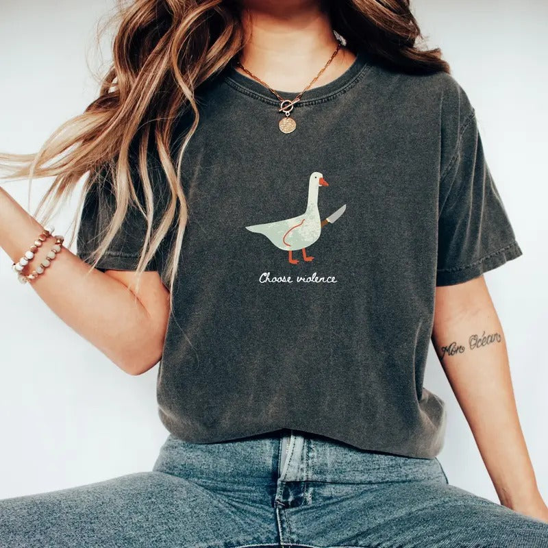 Murder Goose, Womens Shirts Funny, Dark Humor Shirt, Goose Lovers Gift Tee, Unisex T-Shirt, Gifts For Women Her, Short...
