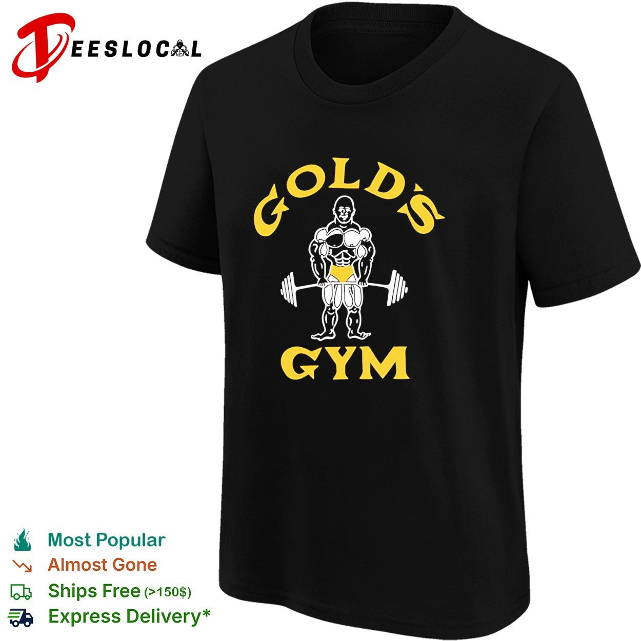 Muscle Joe Body Bulider wearing yellow briefs Gold’s Gym funny shirt