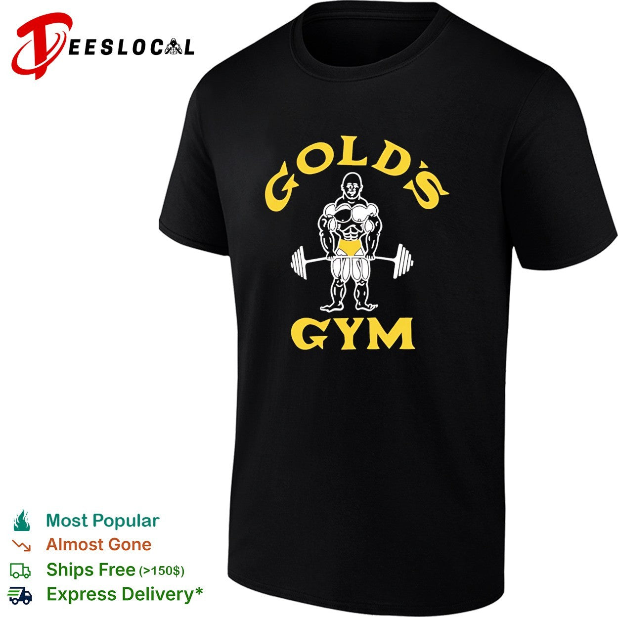 Muscle Joe Body Bulider wearing yellow briefs Gold’s Gym funny shirt
