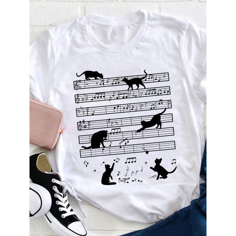 Music Note Cat Teacher T Shirt, Loose, Women'S Casual Round Neck T-Shirt style 02 Hoodie Sweatshirt | PrintMintTees.com