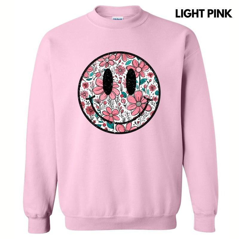 Muted Florals Happy Face Sweatshirt 'NLB' Shirt Hoodie | PrintMintTees.com