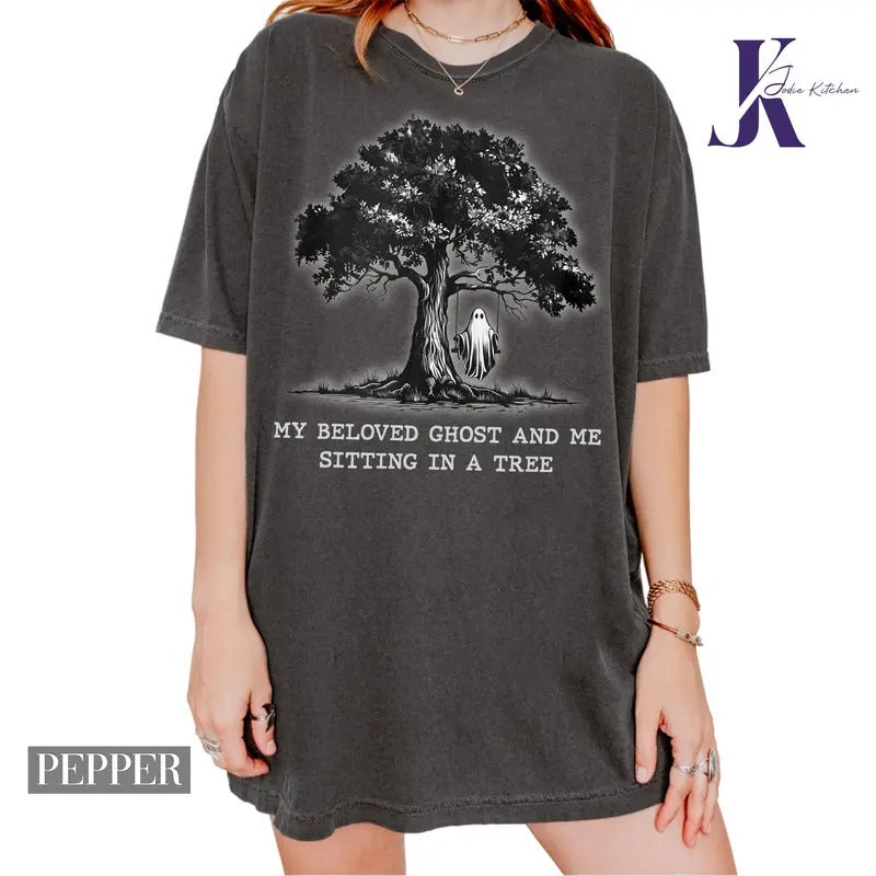 My Beloved Ghost and Me Comfort Colors Shirt, Halloween Beloved Ghost & Me Sitting In A Tree, Halloween Ghost Shirt,...