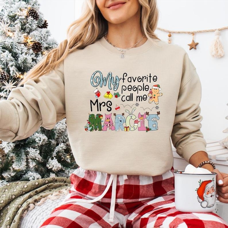 My Favorite People Call Me Custom Name Shirt, Elephant And Piggie Christmas Sweatshirt, Christmas Book Lover Gift,...