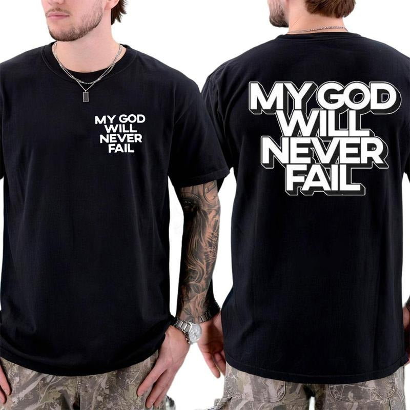 My God Will Never Fail 2 Sided Tee Pure Cotton Casual Street Style Crew Neck Short Sleeve T-Shirt Tops Trendy for Women...