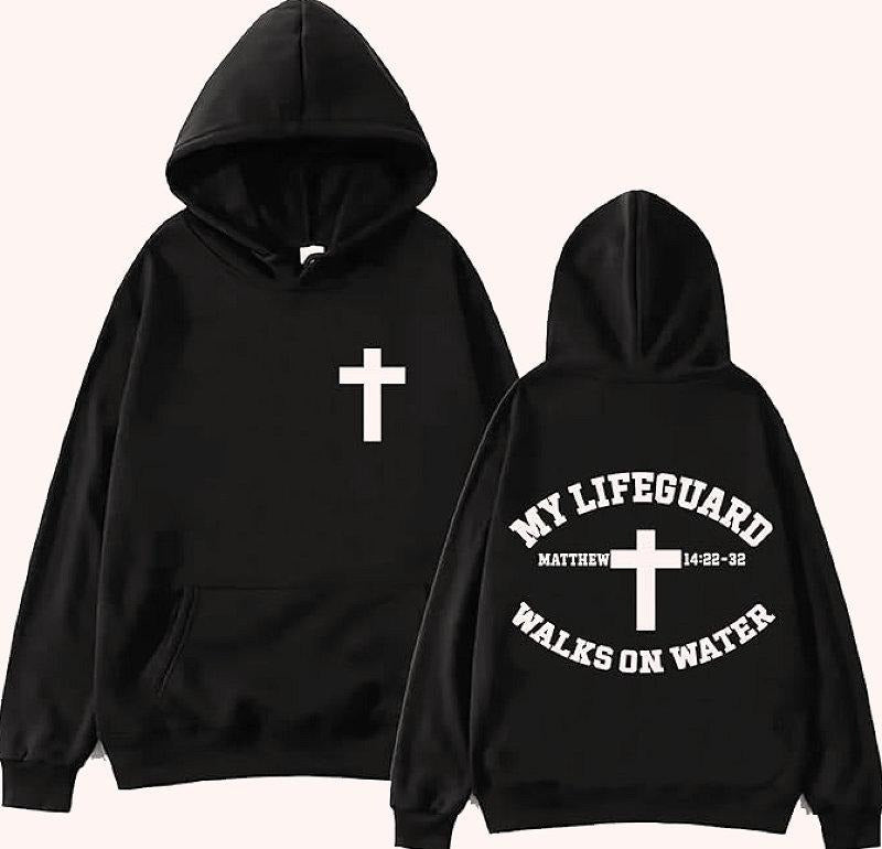 My Lifeguard Walks On Water Hoodie Christian Bible Verse 2 Sided Graphic Hoodie Casual Street Style Fleece Fabric...